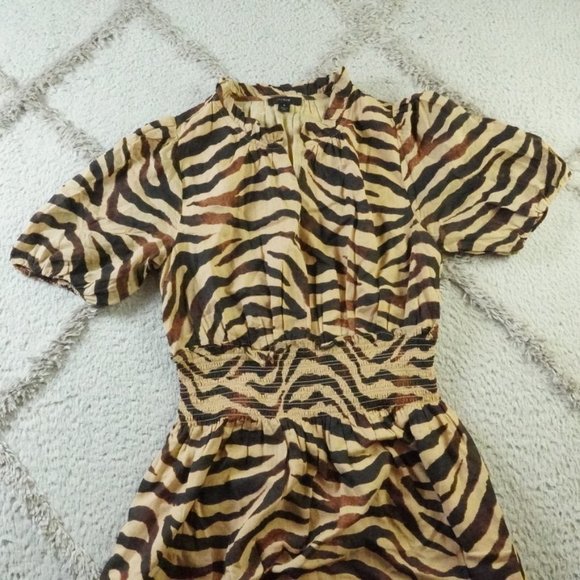 J.Crew Smocked-Waist Cotton Voile Dress in Zebra Stripe Womens Small - Picture 3 of 13